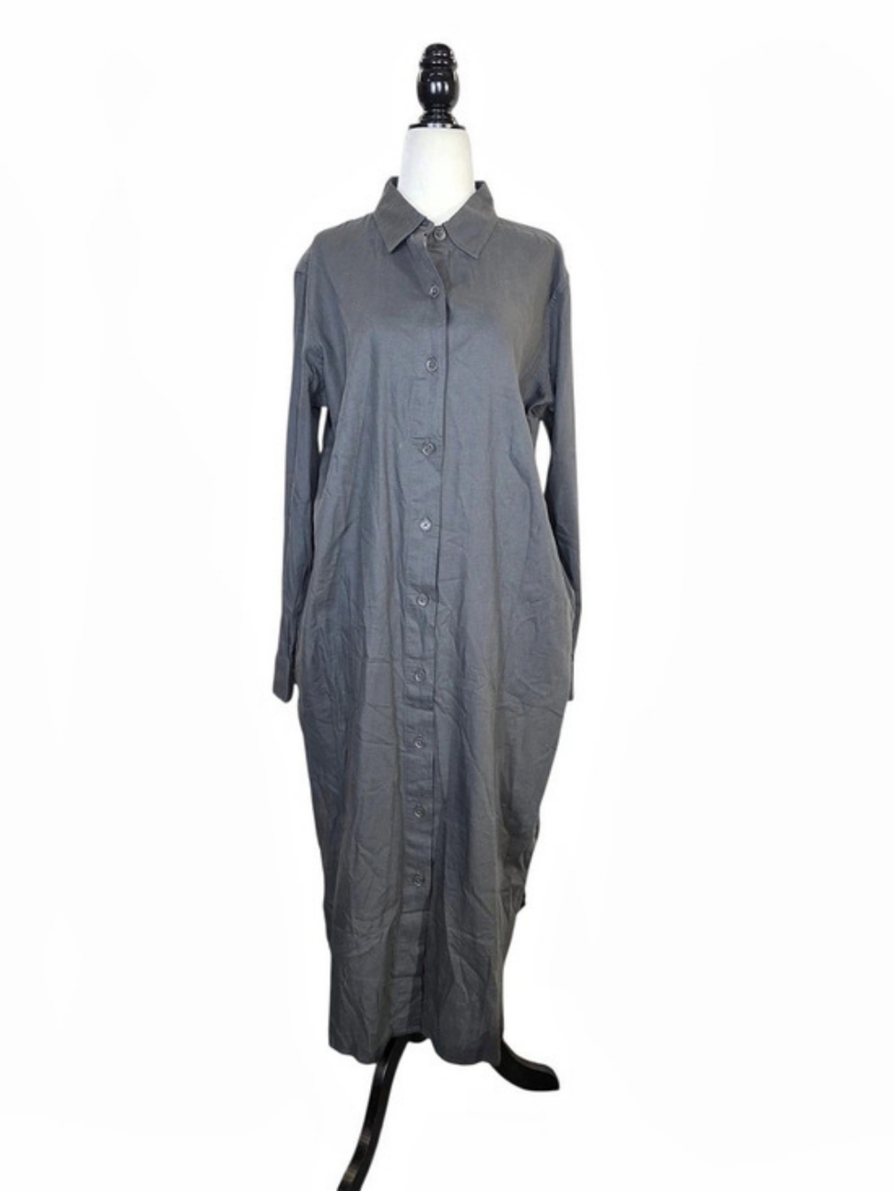 Pact Organic Cotton Maxi Shirt Dress Gray Size Medium